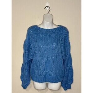 7 For All Mankind Blue Cable Knit Wool/Mohair Blend Sweater Size XS NWT!!!